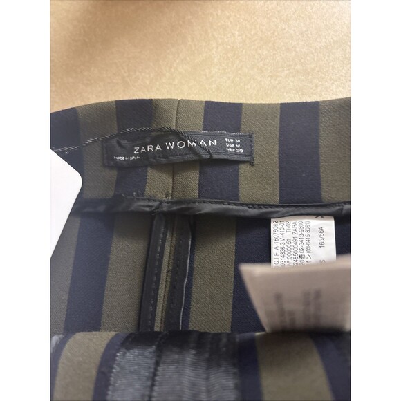 ZARA Med Navy/Olive Stripe Whimsigoth Zip Front Pencil Sheath Skirt High Waist - Picture 9 of 9